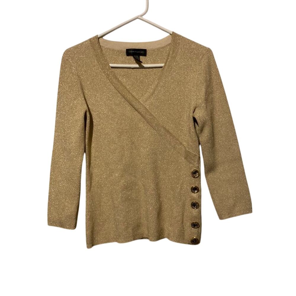 Sparkling Gold Women’s‎ Sweater M Medium ~ Holiday Party Cable & Gauge
